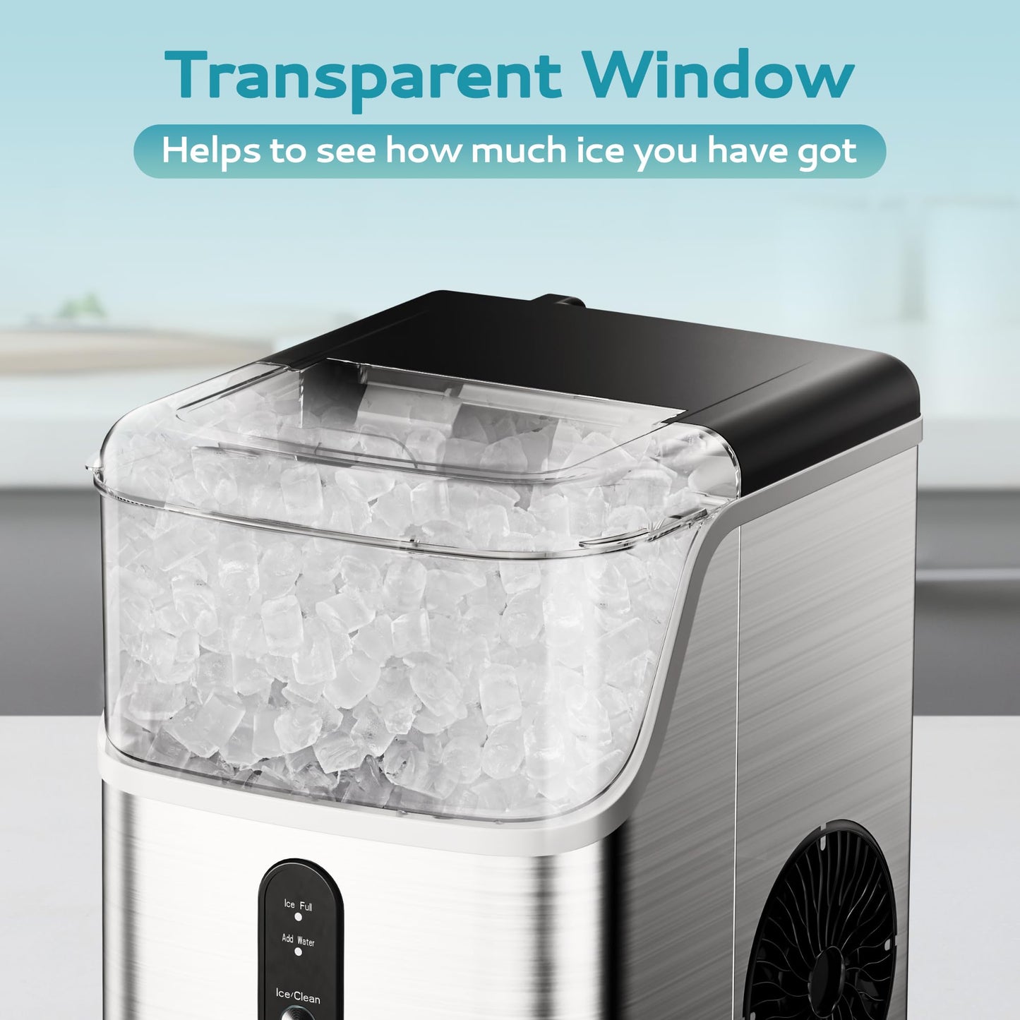 Ice Maker - EUHOMY Nugget Ice Makers Countertop, Pebble Ice Maker Machine with 35lbs/24H Soft Ice, Self-Cleaning Sonic Ice Maker with Ice Scoop&Basket, Pellet Ice Maker for Home/Kitchen/Office(Stainless Steels)