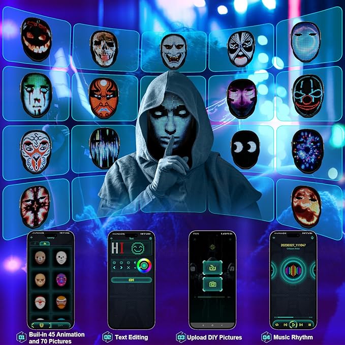 Shapeshifting Masks™ LED Bluetooth App Control Face Masks