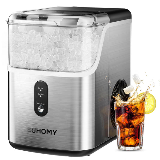 Ice Maker - EUHOMY Nugget Ice Makers Countertop, Pebble Ice Maker Machine with 35lbs/24H Soft Ice, Self-Cleaning Sonic Ice Maker with Ice Scoop&Basket, Pellet Ice Maker for Home/Kitchen/Office(Stainless Steels)