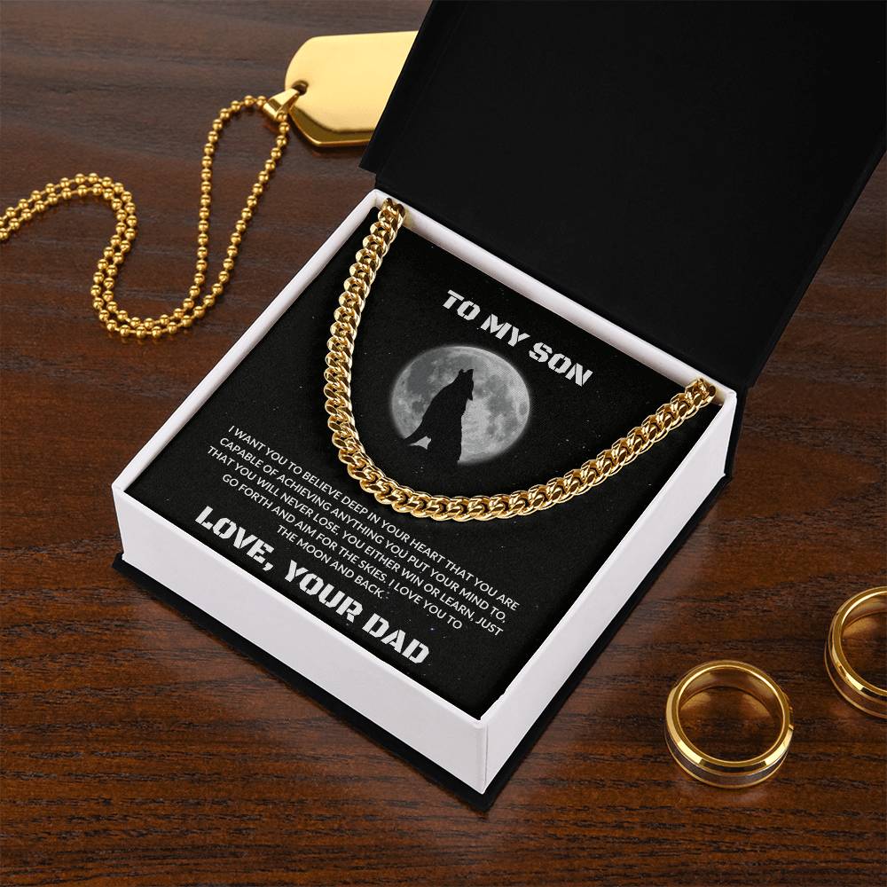 To My Son | I Love You To The Moon & Back - Cuban Link Chain