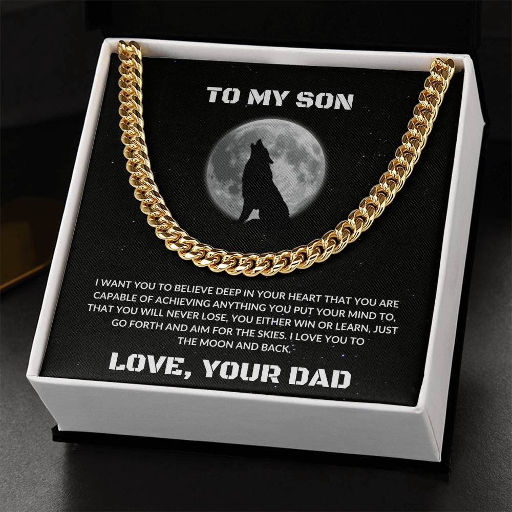 To My Son | I Love You To The Moon & Back - Cuban Link Chain