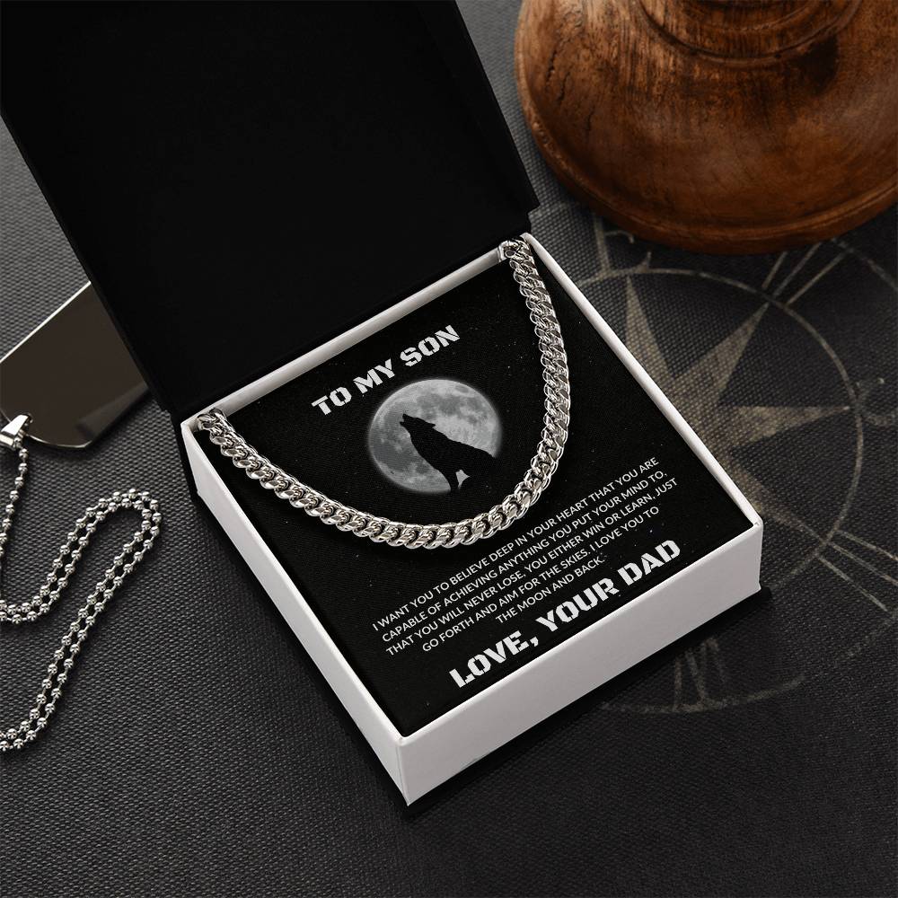 To My Son | I Love You To The Moon & Back - Cuban Link Chain