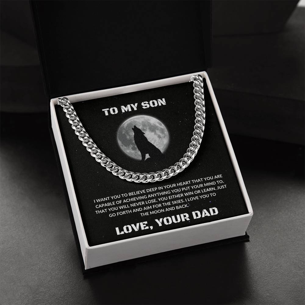 To My Son | I Love You To The Moon & Back - Cuban Link Chain