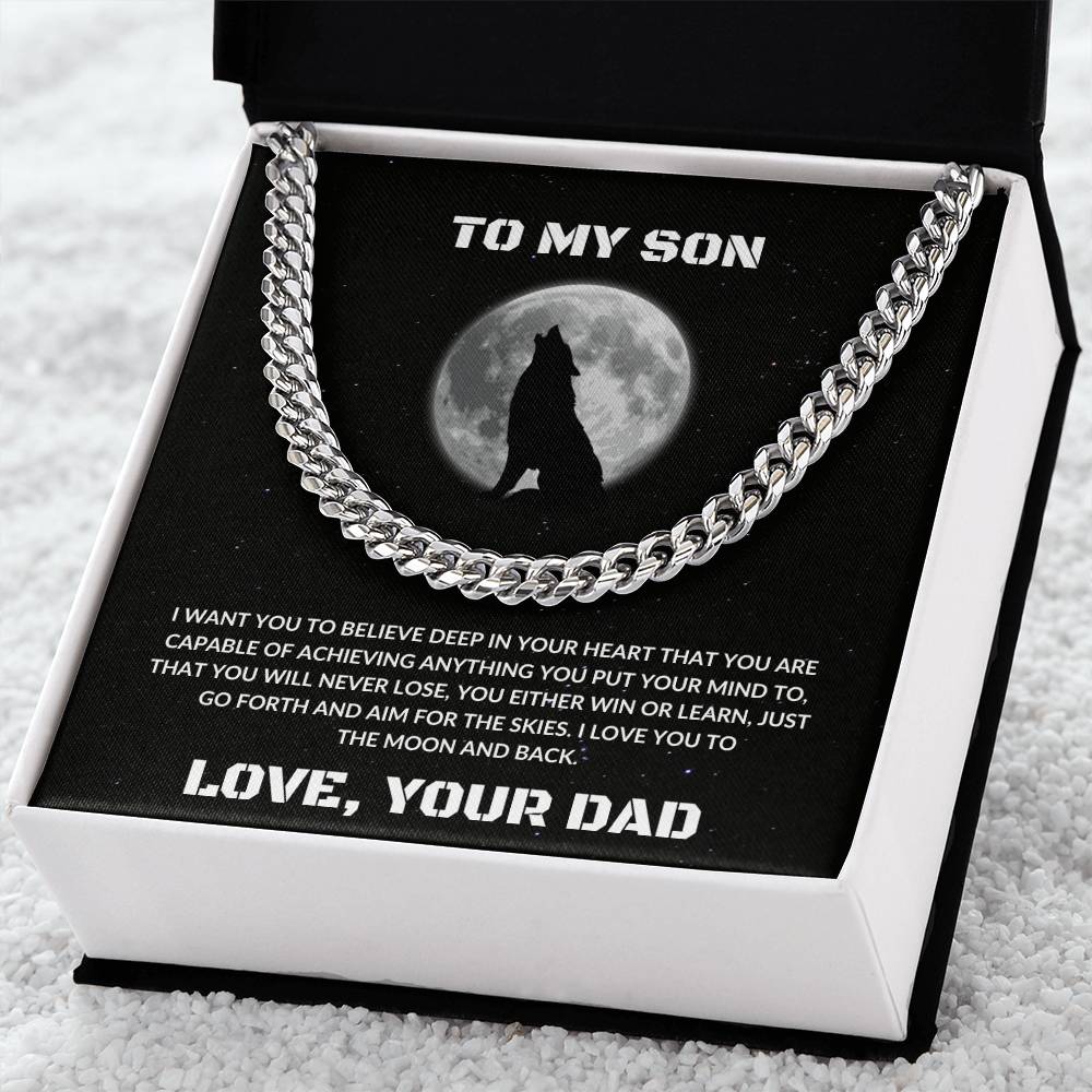 To My Son | I Love You To The Moon & Back - Cuban Link Chain