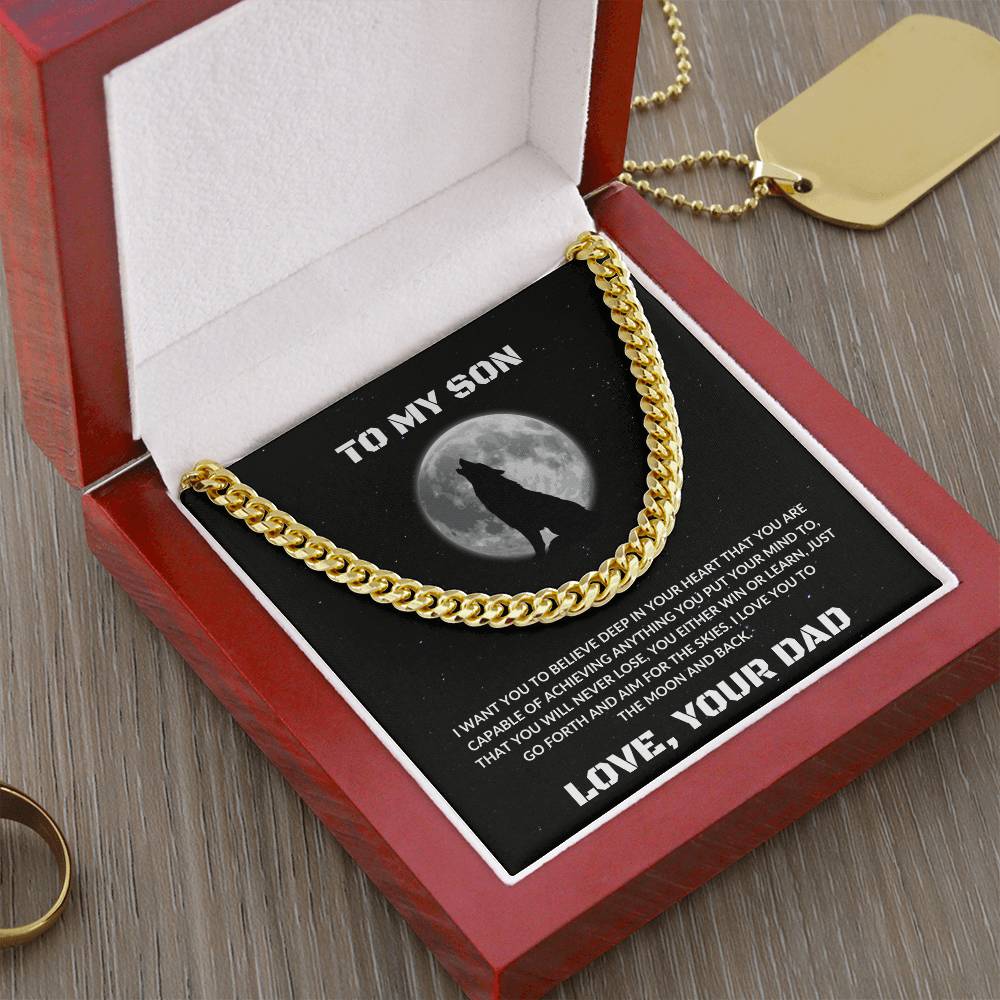 To My Son | I Love You To The Moon & Back - Cuban Link Chain