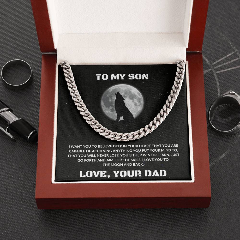 To My Son | I Love You To The Moon & Back - Cuban Link Chain